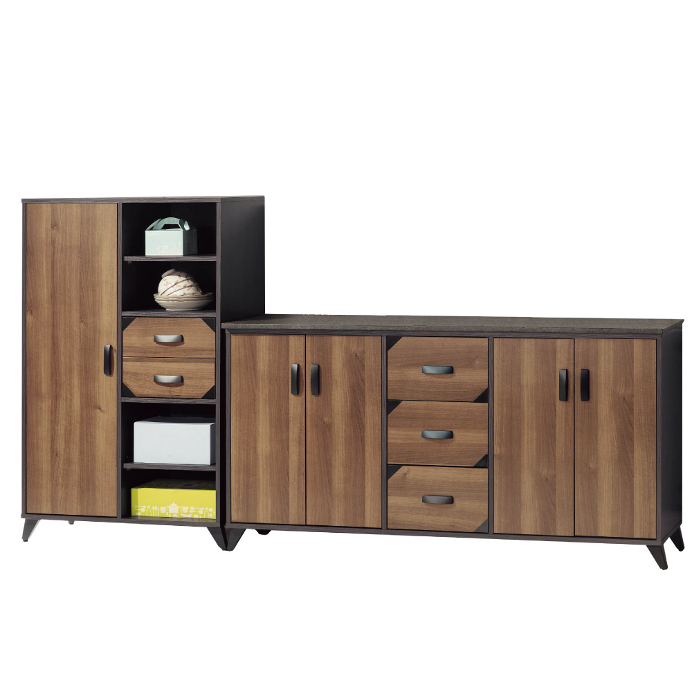 品家居 歐維斯8尺木紋雙色石面餐櫃組合-239x40x129cm免組
