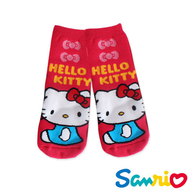 Hello Kitty凱蒂貓-蝴蝶結長毛巾直板襪(紅)
