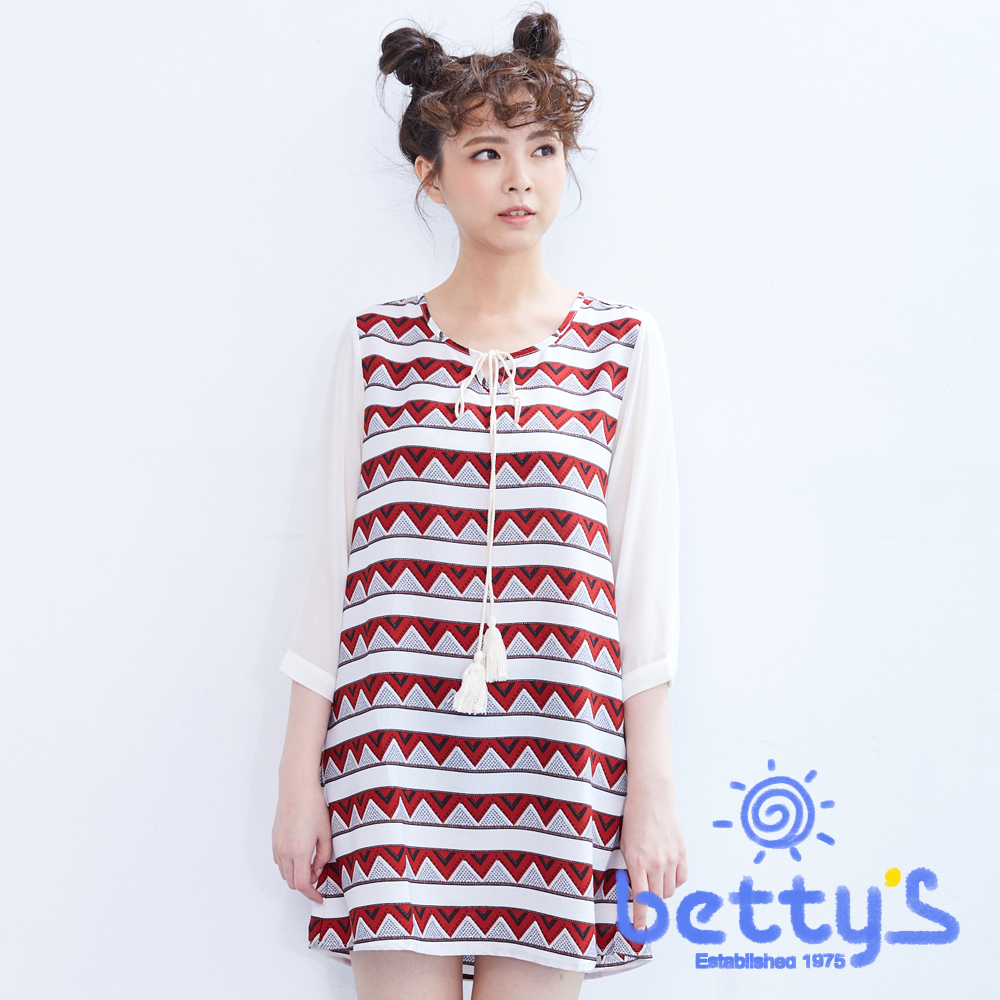 betty’s貝蒂思　波希米亞風圖騰雪紡洋裝(紅色)