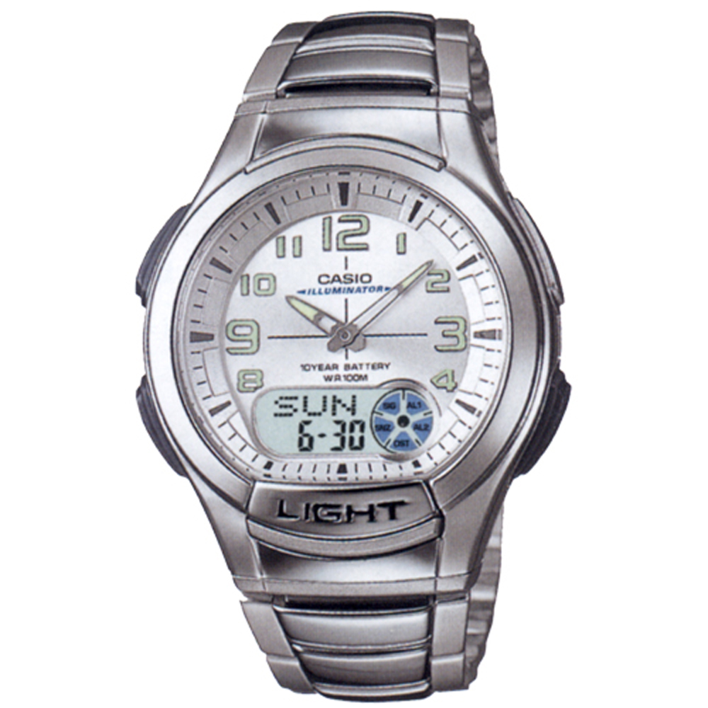 CASIO 超世代強光雙顯時區運動錶(AQ-180WD-7B)-白/41mm