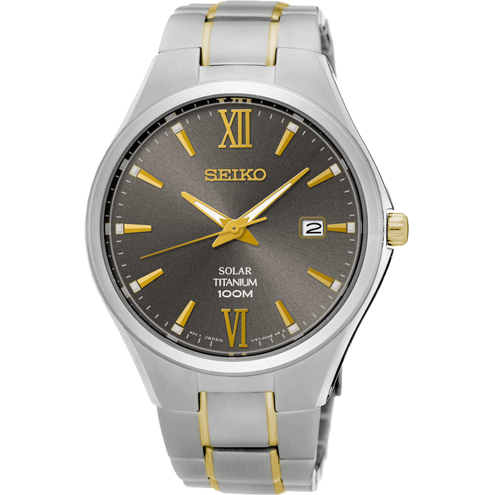 SEIKO 鈦都會太陽能時尚腕錶(SNE409P1)-灰x雙色版/40mm
