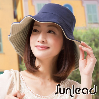 Sunlead 雙面雙色可戴。可塑型折邊防曬寬緣寬圓頂遮陽帽 (海軍藍/淺褐)