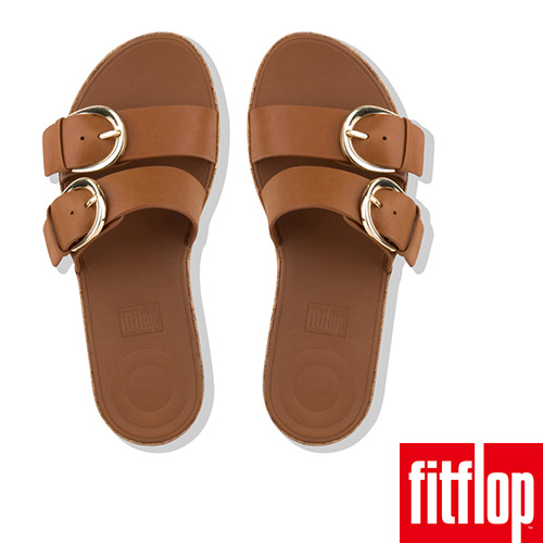 FitFlop DUO-BUCKLE SLIDE SANDALS焦糖