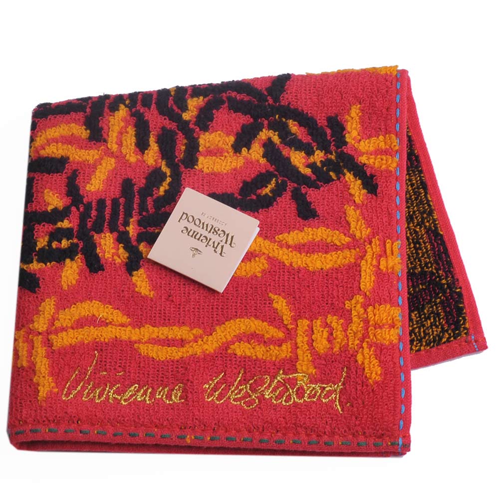 VIVIENNE WESTWOOD 編織圖大行星LOGO字母刺繡小方巾(橘紅)