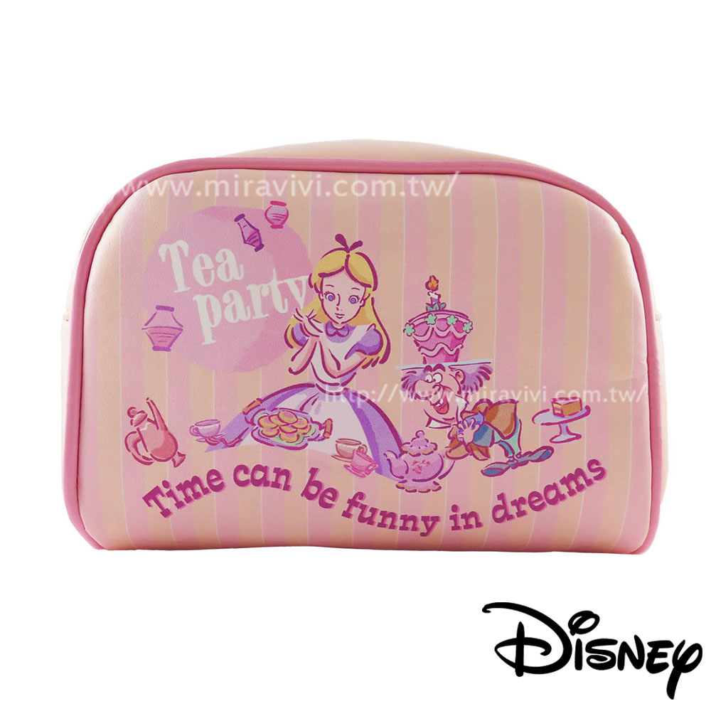 Disney迪士尼愛麗絲夢遊仙境方型皮革化妝包/萬用包-TeaParty