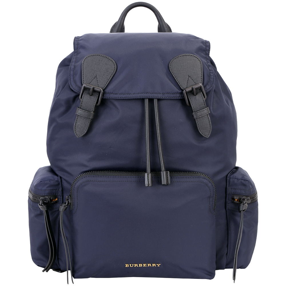 BURBERRY The Rucksack 科技尼龍雙釦口袋設計後背包(大/墨藍色)