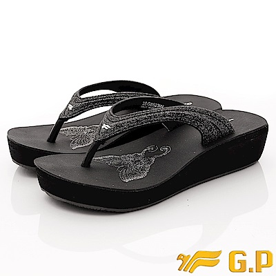 GP時尚涼拖-典雅夾腳楔形鞋款-EI523W-10黑(女段)
