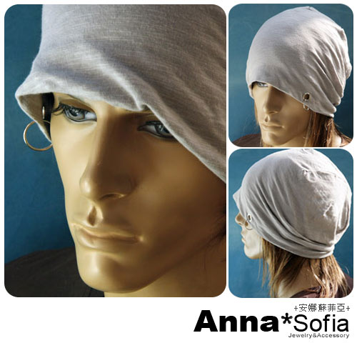 【滿額再75折】AnnaSofia 垂墬空環款 棉質薄款帽(冷調灰)