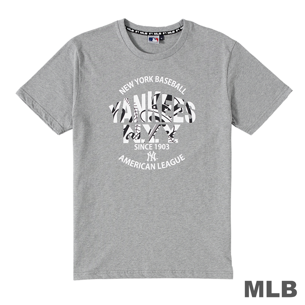 MLB-紐約洋基隊LOGO壓花印花T恤-麻灰 (男)