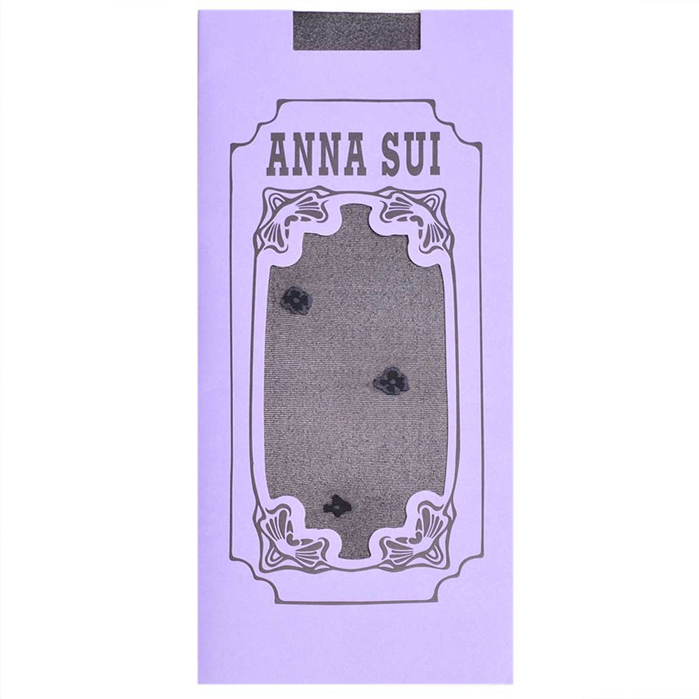 ANNA SUI 小花圖騰LOGO靜電防止加工半統襪(黑底)