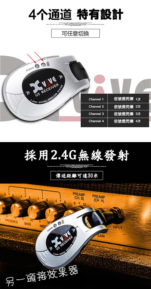 XVIVE U2 2.4G 電吉他貝斯樂器無線發射接收器