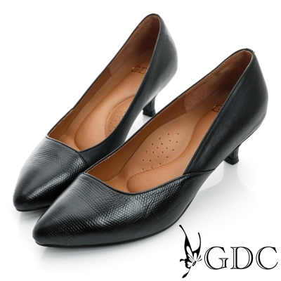 GDC都會-經典拼接尖頭真皮低跟鞋-黑色
