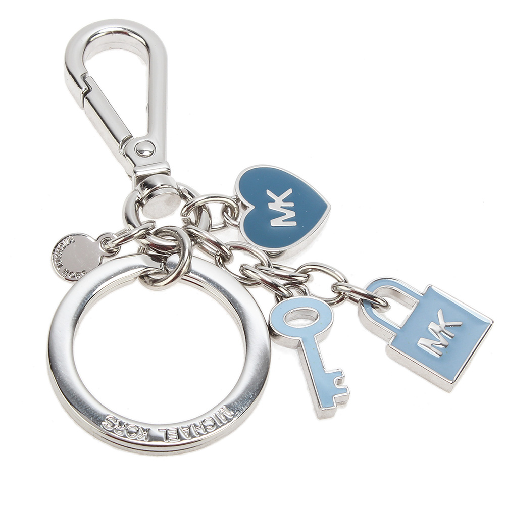 MICHAEL KORS 糖瓷愛心鑰匙鎖頭造型鑰匙圈吊飾-粉藍色
