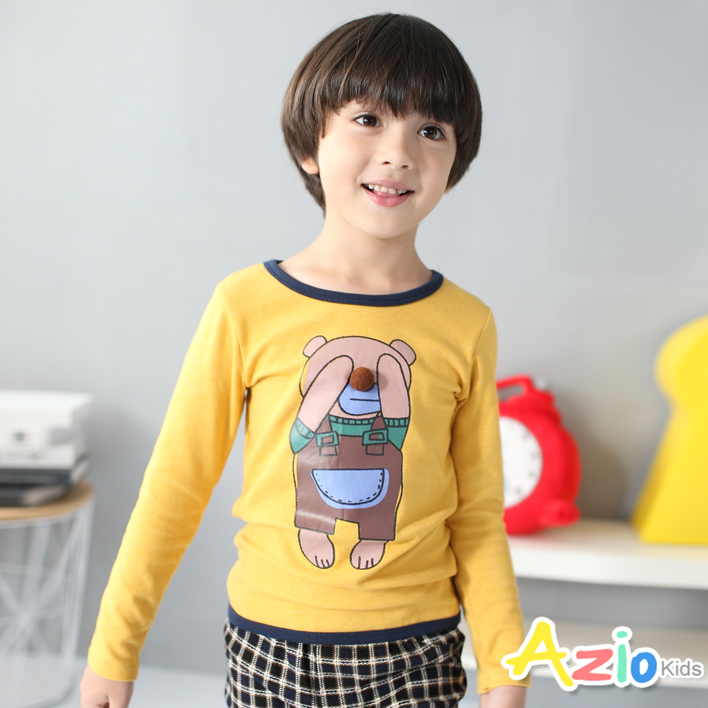 Azio Kids 童裝-上衣 動物立體鼻子滾邊長袖T恤(黃)