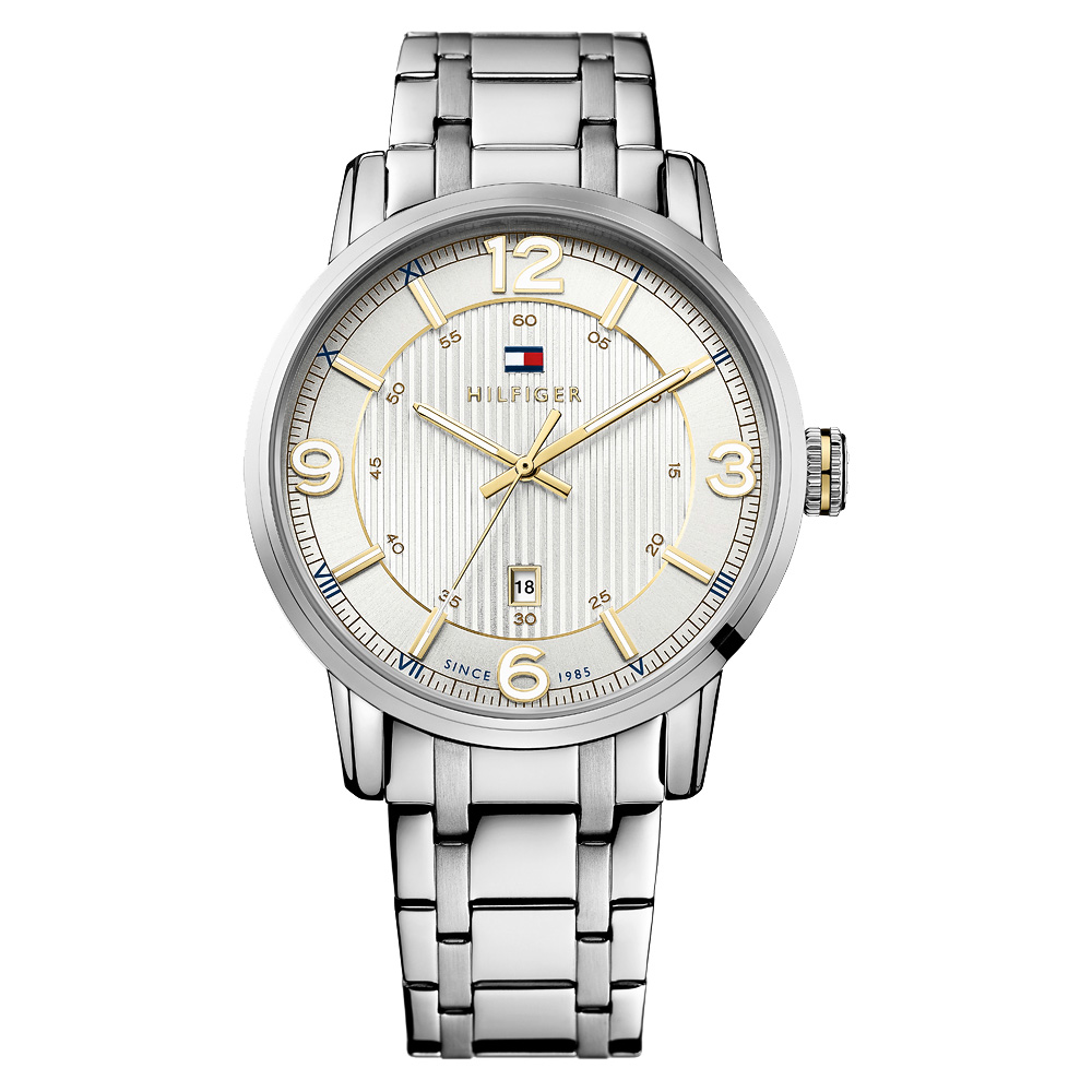 Tommy Hilfiger George 雅痞時尚腕錶-銀x金時標/44mm