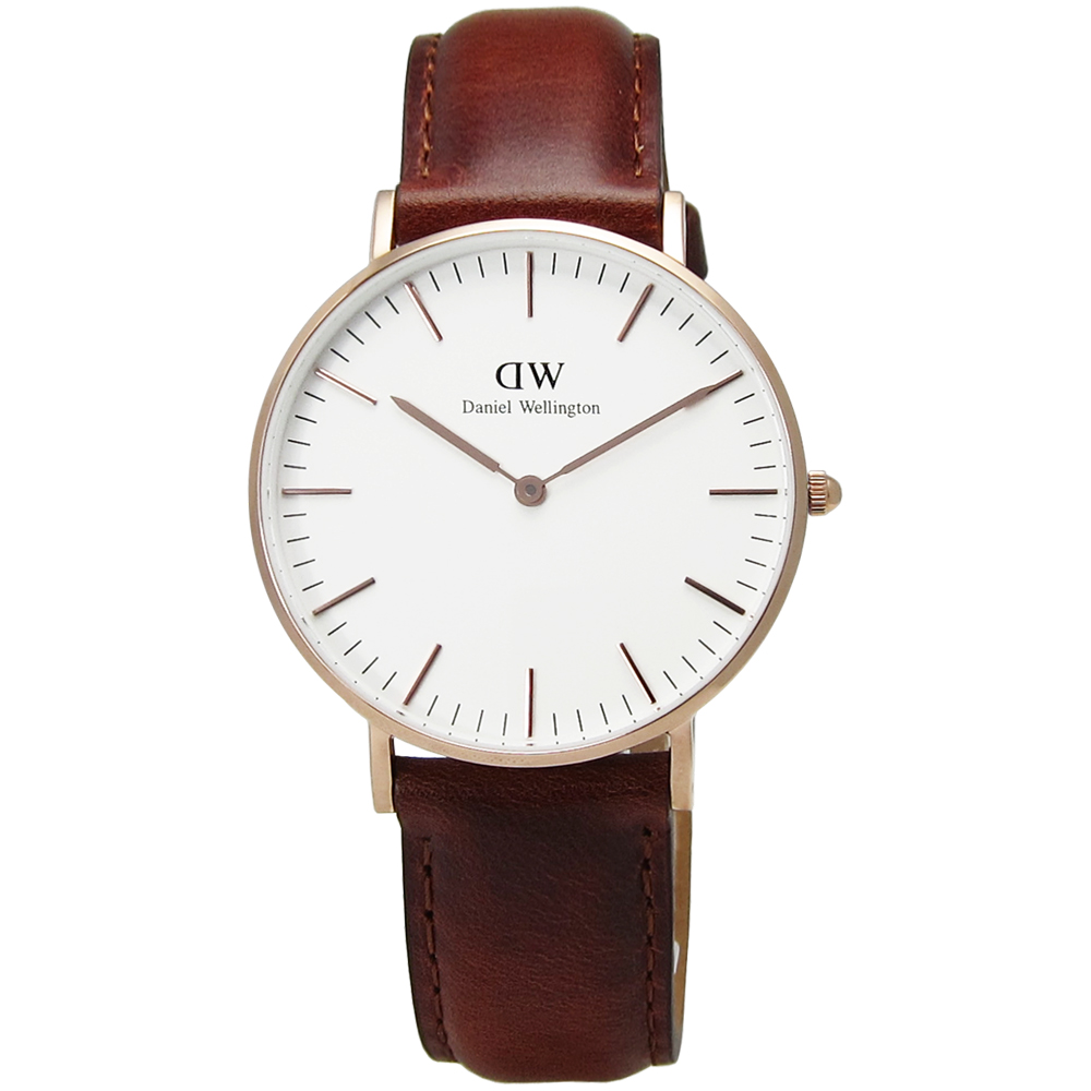 DW Daniel Wellington 經典時尚皮帶女錶-玫瑰金框x咖啡/36mm