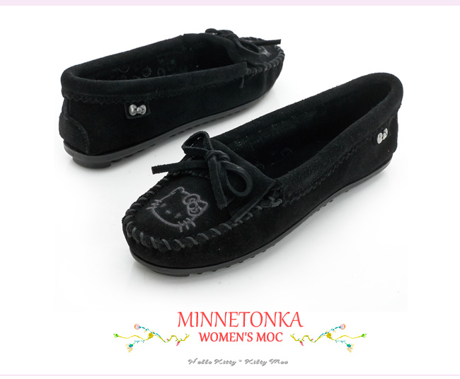 MINNETONKA KITTY聯名 黑色 莫卡辛平底鞋 (展示品)