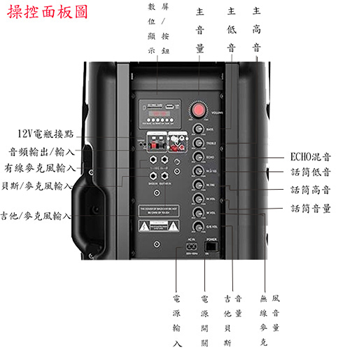 大聲公旗典型12吋無線式多功能行動音箱/喇叭