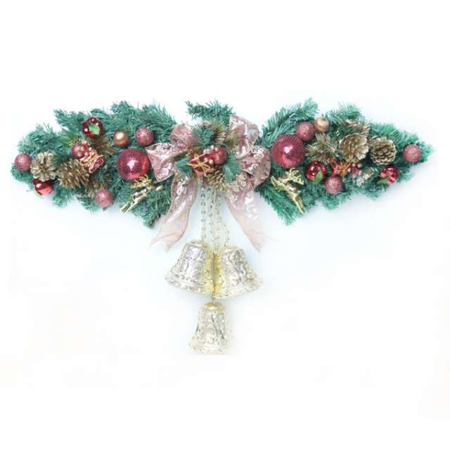 聖誕幸福雙鐘裝飾樹藤(紅金色)(大型)(壁飾門飾)