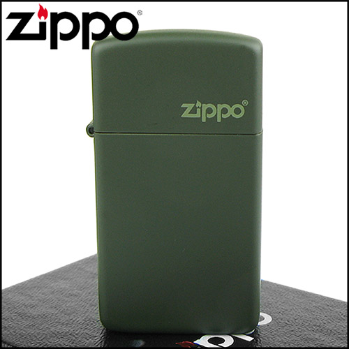 【ZIPPO】美系~LOGO字樣打火機~Green Matte軍綠烤漆-窄版