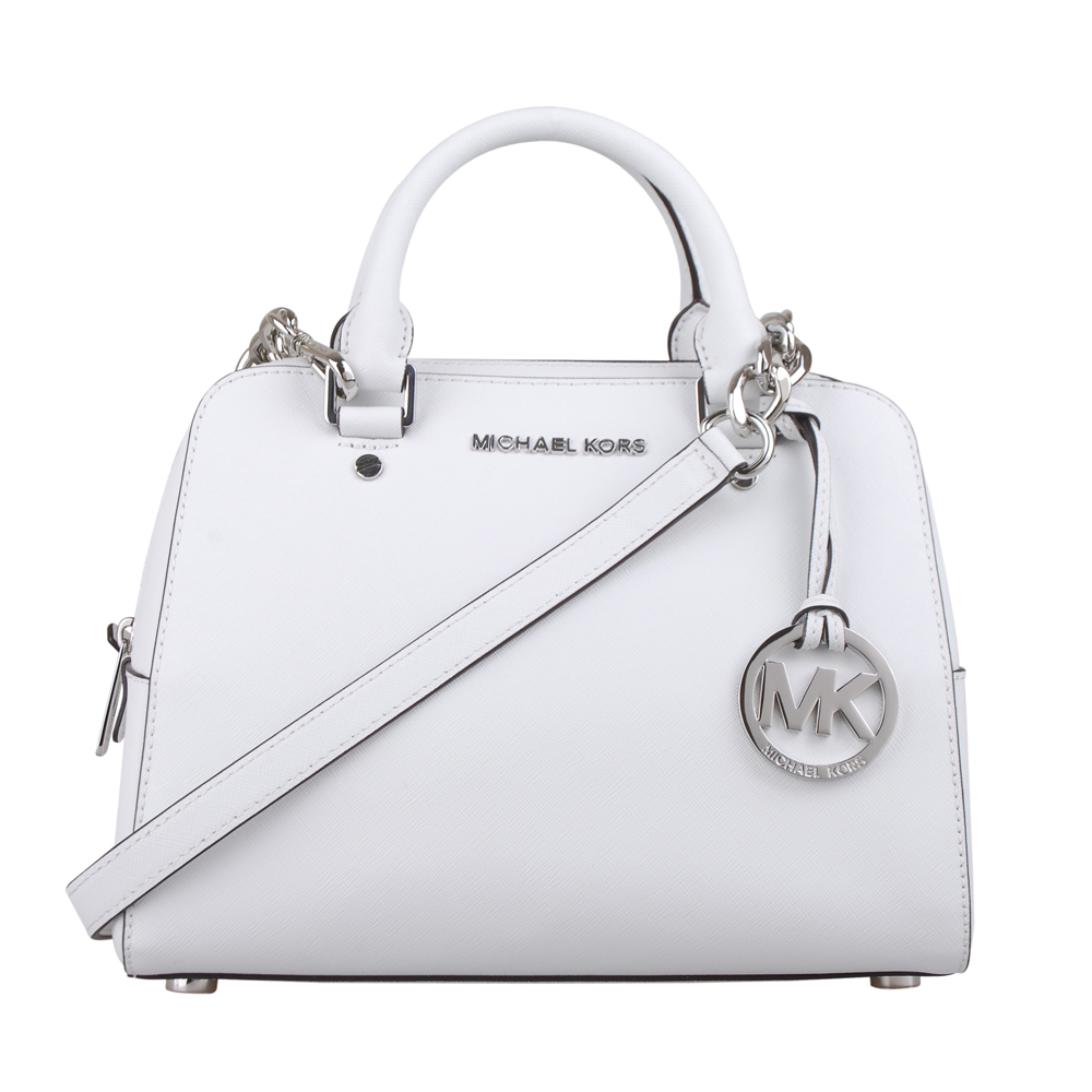 MICHAEL KORS 銀字LOGO吊牌飾手提斜背包(小/白)