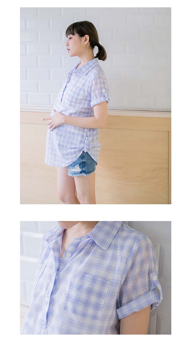 日系小媽咪孕婦裝-哺乳衣~經典格紋襯衫上衣 M-L (共二色)