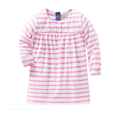 歐美風 女童 純棉長版 長袖T恤-粉條紋