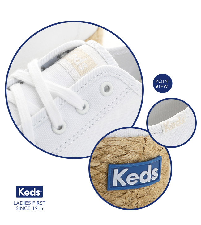 Keds TRIPLE KICK 夏季草編綁帶帆布鞋-白