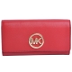 MICHAEL KORS 荔枝紋皮革經典金色LOGO飾牌掀蓋長夾(紅) product thumbnail 1