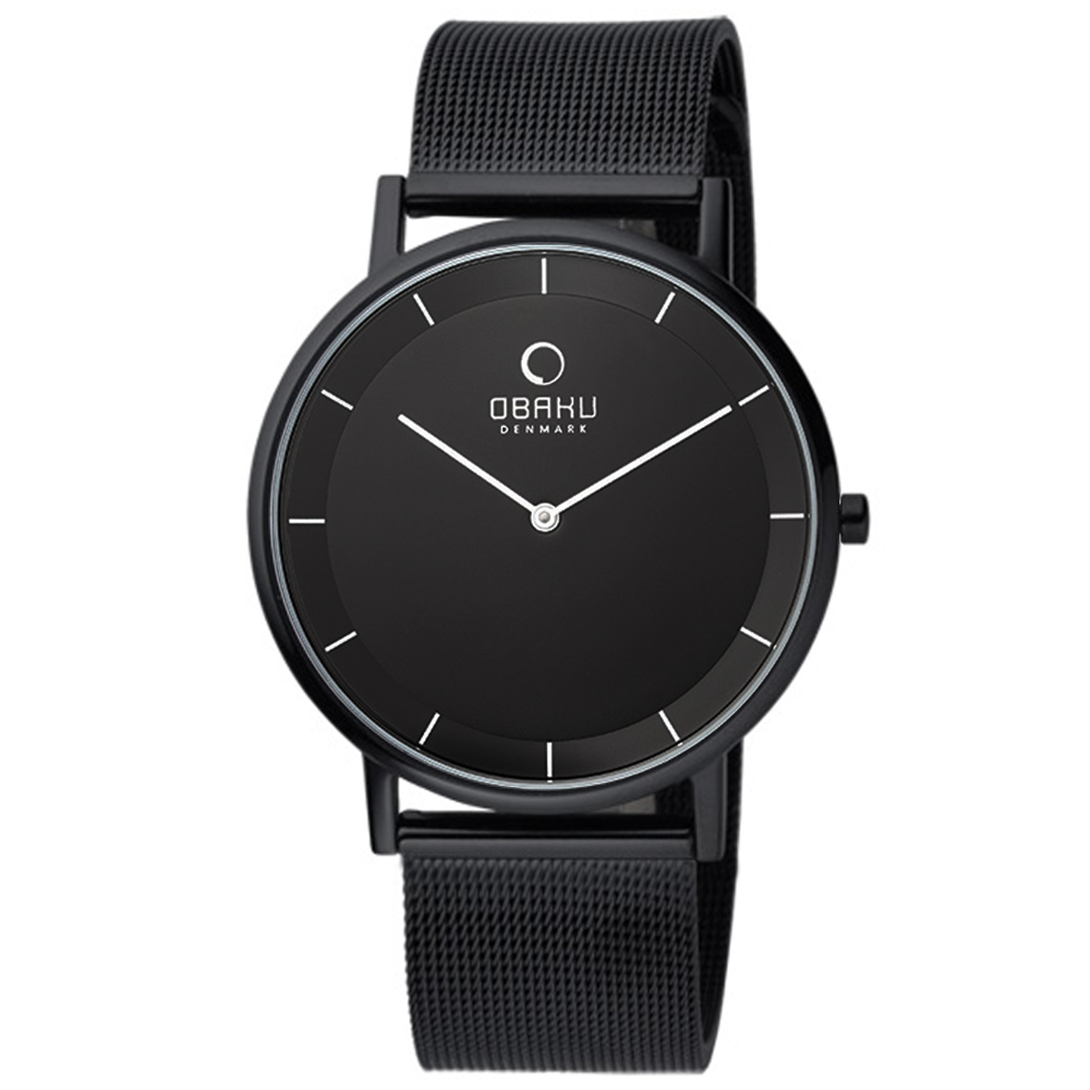 OBAKU 纖薄哲學時尚米蘭腕錶-IP黑/38mm