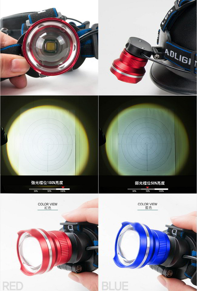 韓國SELPA T6LED伸縮變焦鋁合金頭燈 紅色