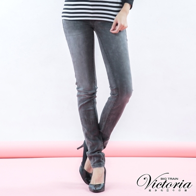 Victoria 配布玫瑰低腰窄直筒褲-女-灰