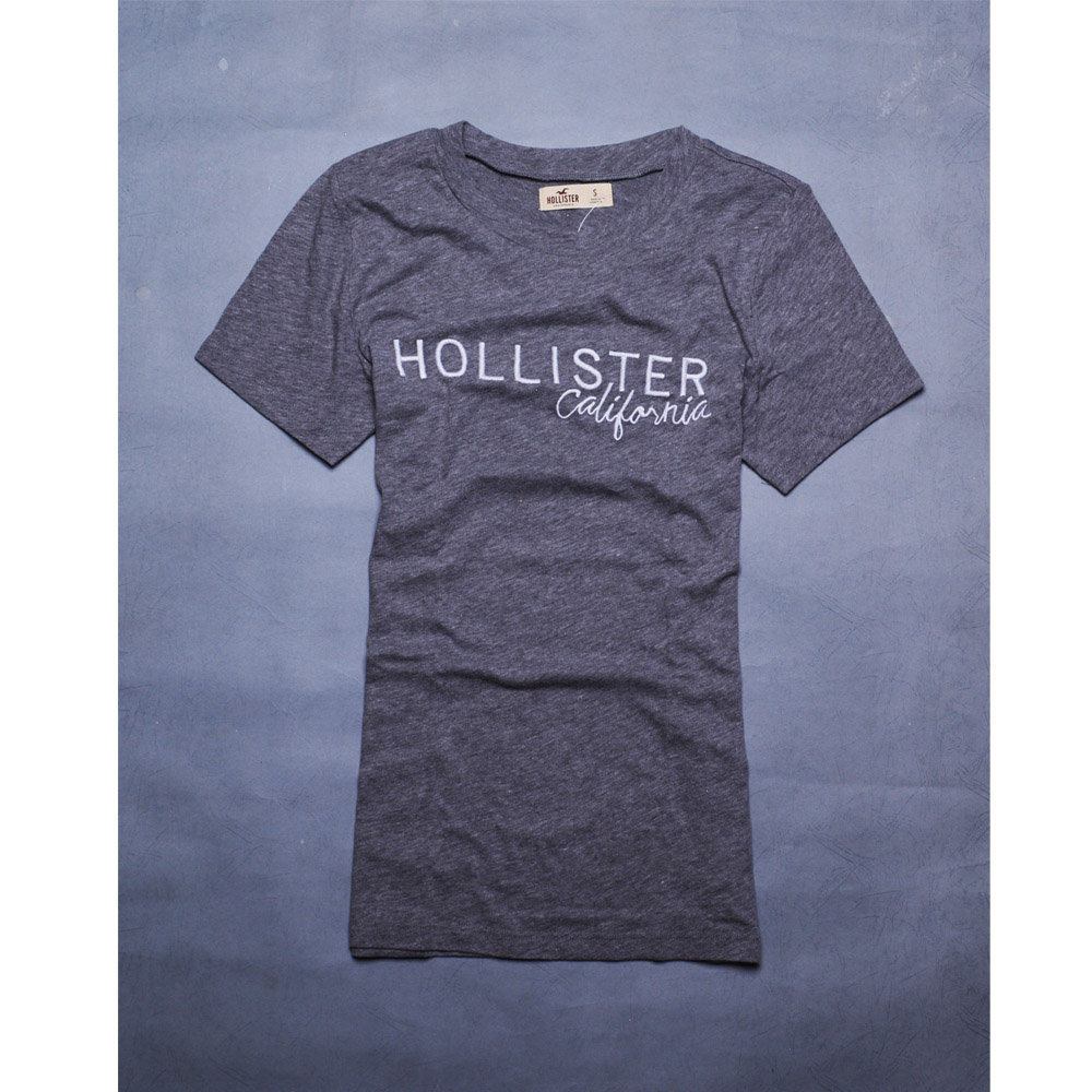 HOLLISTER Co. LOGO休閒圓領棉短袖T恤-麻灰