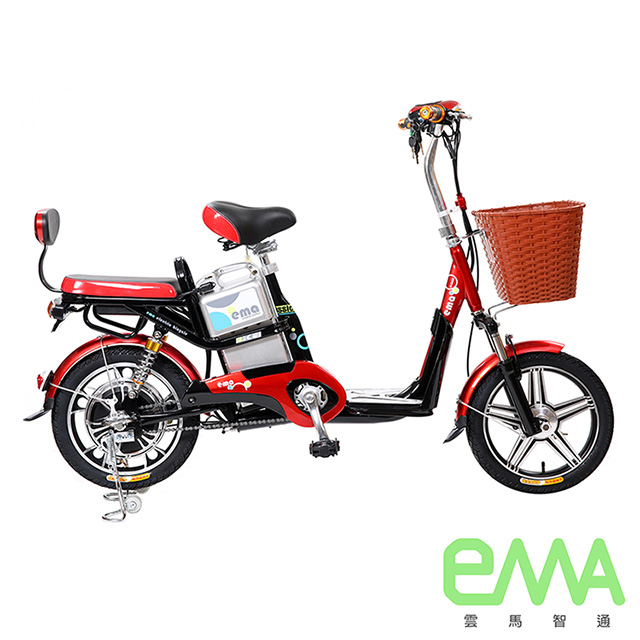 【EMA雲馬】電動 48鉛酸 LED 輕便 後雙避震電動輔助自行車 黑紅