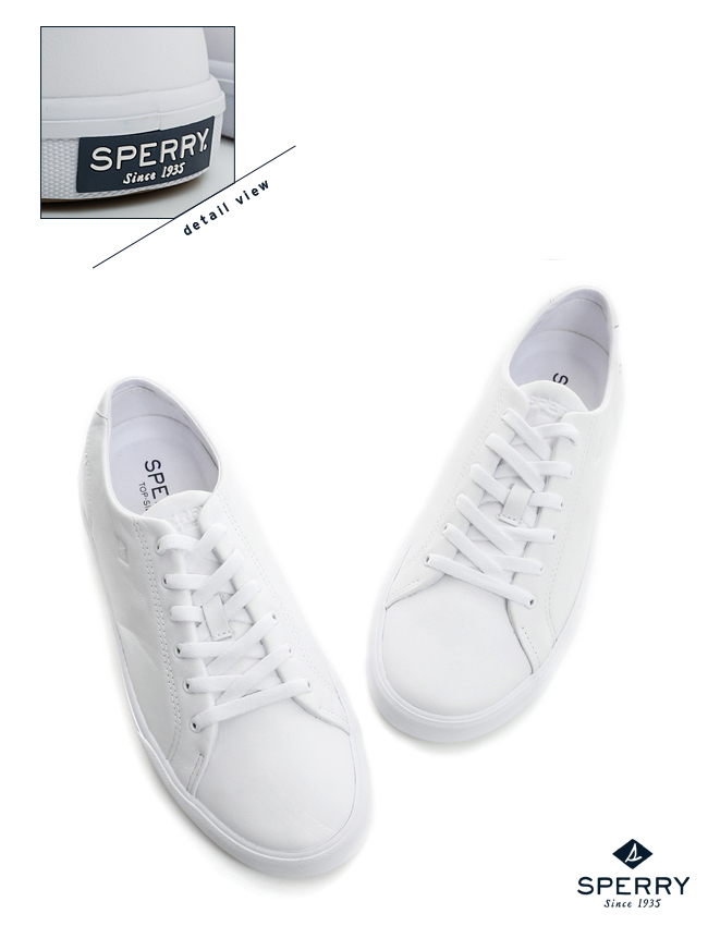 SPERRY Striper全新進化吸震減壓皮革6孔休閒鞋(情侶款)-白