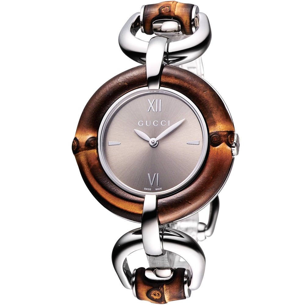 GUCCI Bamboo Ladies 經典竹節腕錶-咖啡/36mm