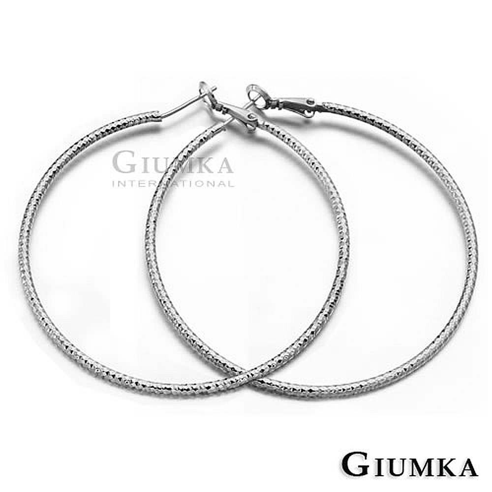 GIUMKA 多切面波紋圈圈 圈式耳環-銀色6CM
