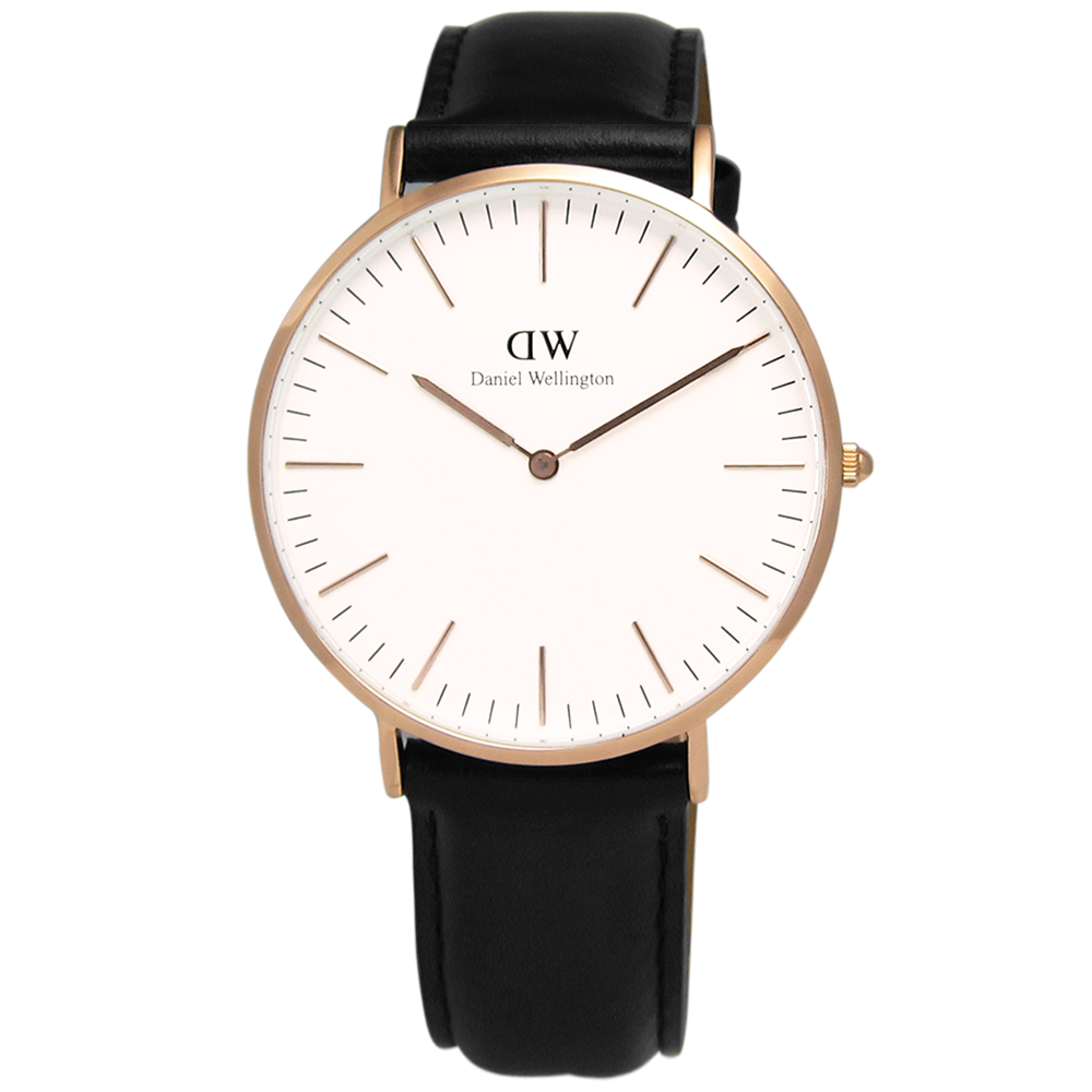 Daniel Wellington Sheffield 皮帶女錶-金框x黑/36mm