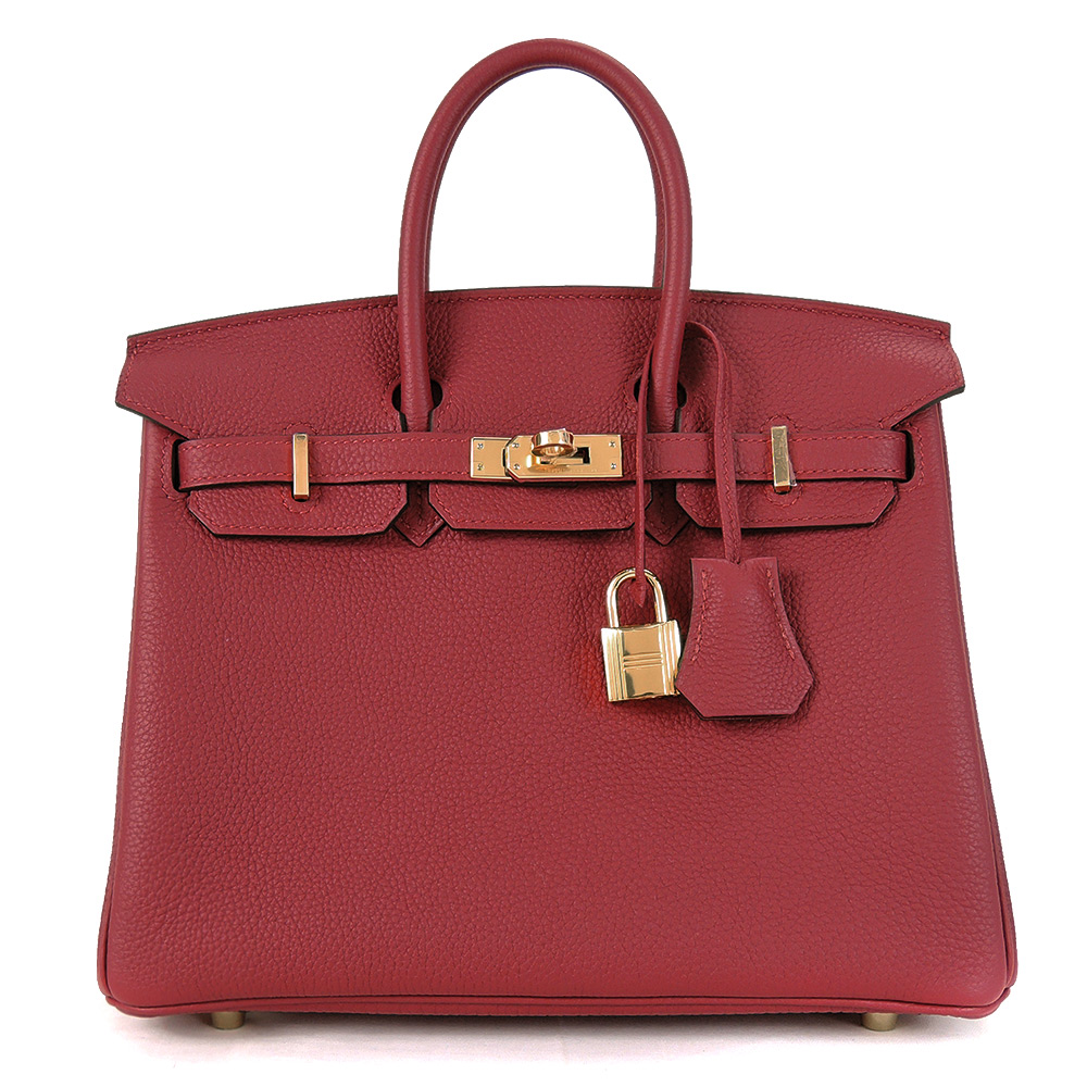 HERMES BIRKIN Togo牛皮柏金包( 25CM/褐紅K1/銀釦)