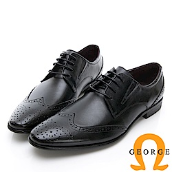 GEORGE 喬治-商務系列 雕花綁帶紳士皮鞋-黑