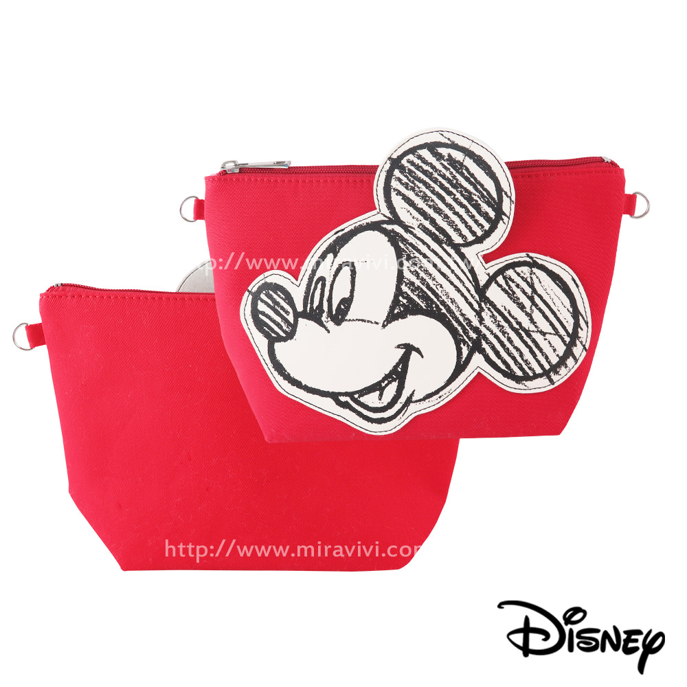 Disney迪士尼經典人物大頭素描系列多功能帆布化妝包/萬用包/斜背包/水餃包_米奇