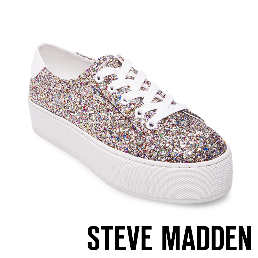 STEVE MADDEN-FELECIA-GLITTER 綁帶厚底鞋-璀璨銀