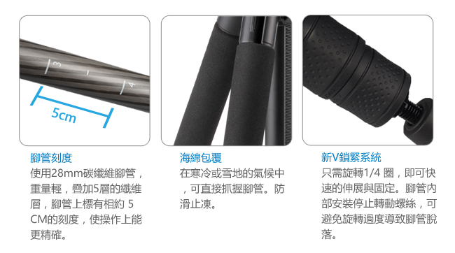 Velbon PRO GEO V640 碳纖維旋鈕式三腳架(不含雲台)