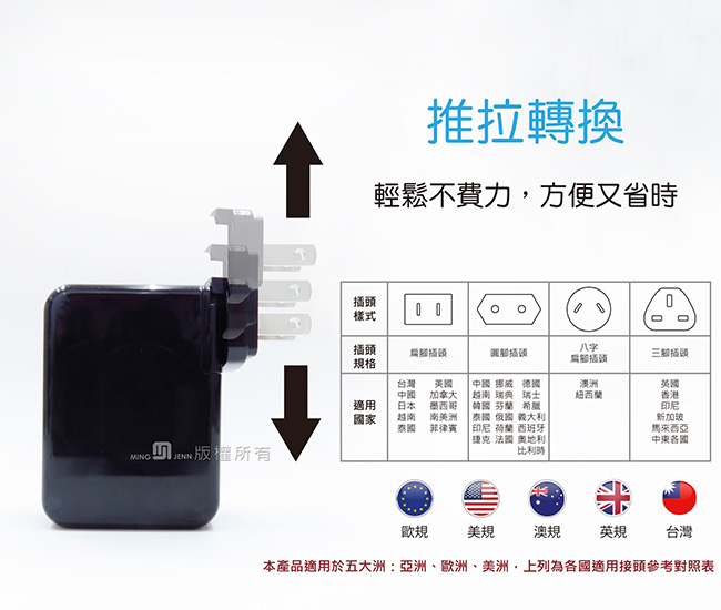 POLARIS 4.1A 4埠高速萬國旅行充電器 (附三款國際轉接插頭)