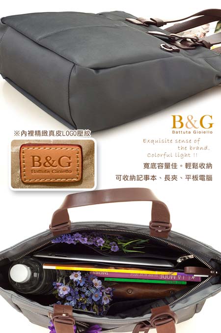 B&G 雙口袋簡約氣質手提肩背包(光澤灰)