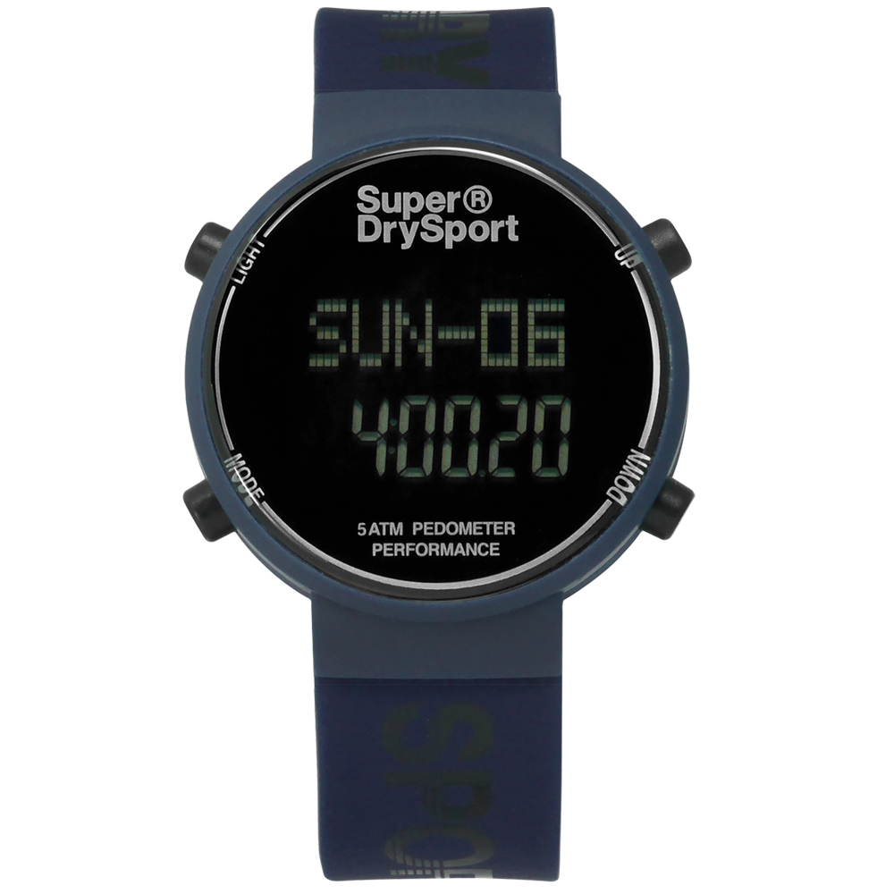 Superdry 休閒時尚電子計步器卡路里矽膠手錶-深藍色/40mm