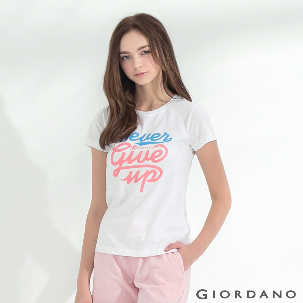 GIORDANO 女裝純棉潮流印花休閒短袖TEE- 31 標誌白