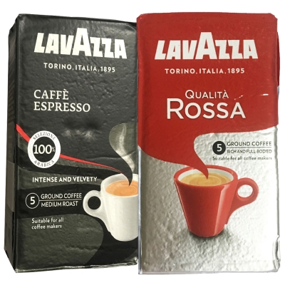 LAVAZZA ESPRESSO黑牌咖啡粉(2包)＋ROSSA研磨咖啡粉(2包)