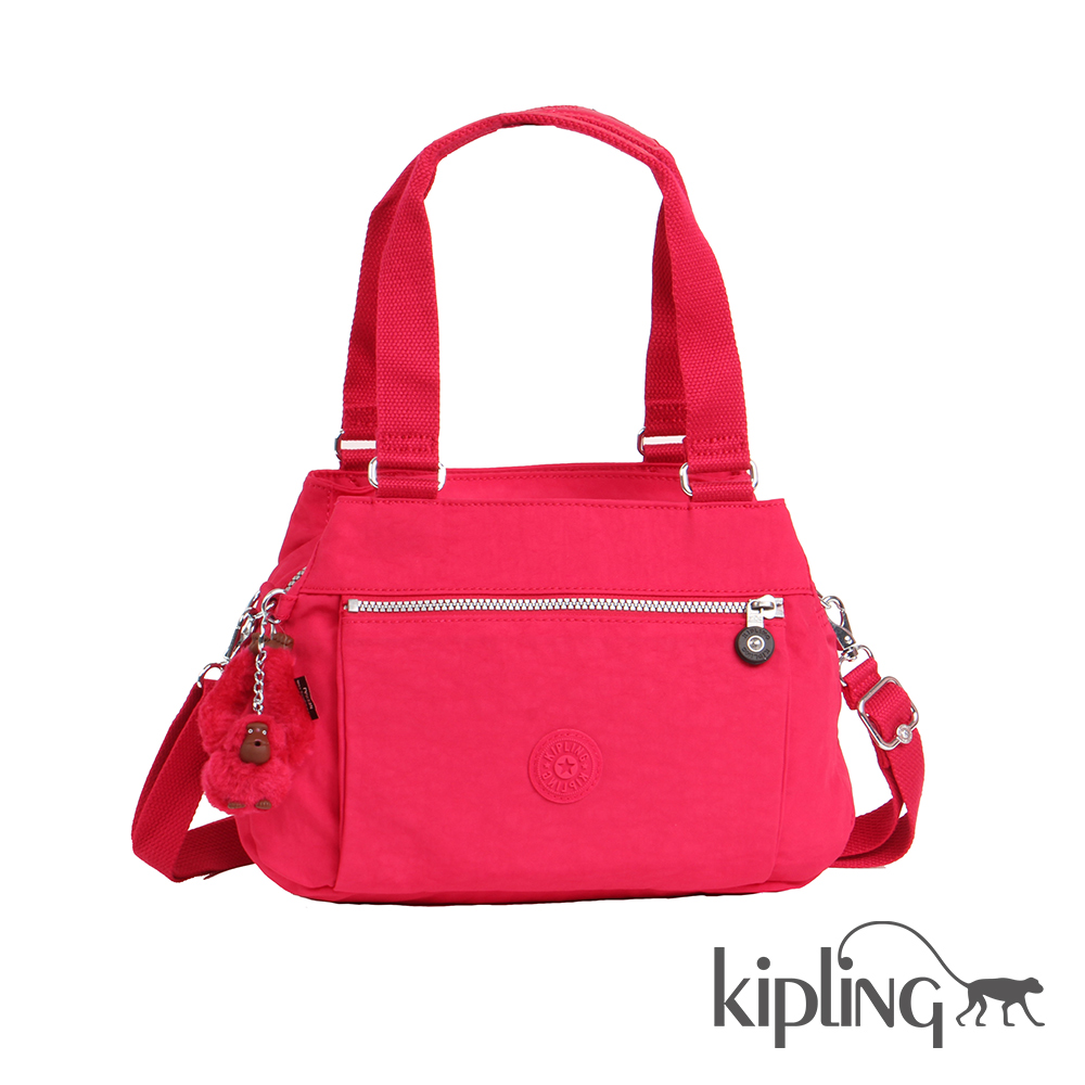 Kipling 斜背包 桃紅素面-中