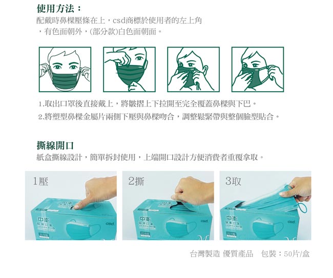 中衛 醫療口罩M-軍綠 (50片x4盒入)